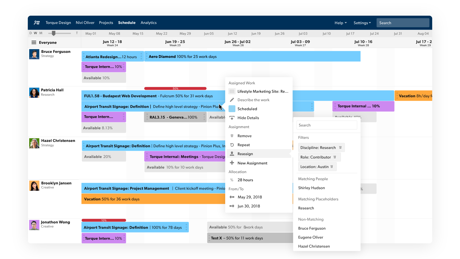 Smartsheet resource management screen